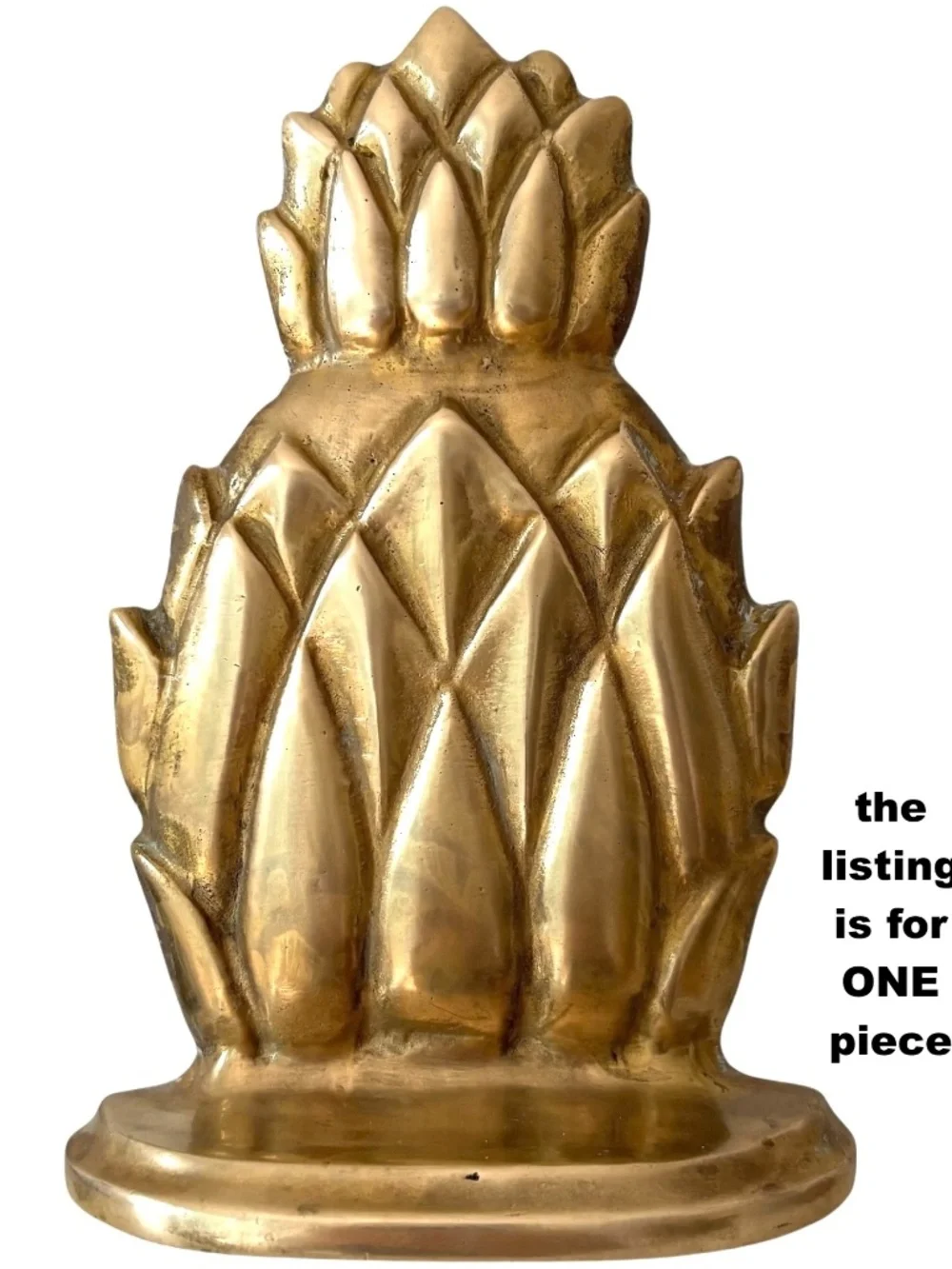 pineapple brass vintage India brass doorstop bookend Palm Beach Regency Newport